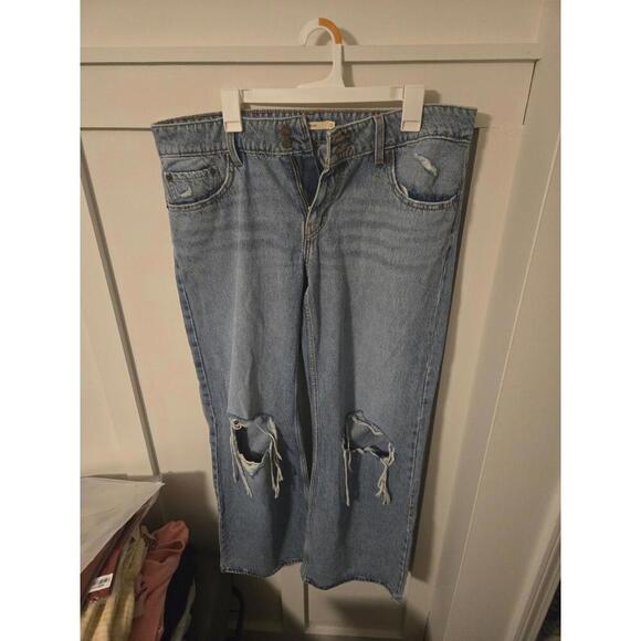 Levi's Denim - Levi's Superlow Distressed Wide Leg Jeans Light Wash Blue Size 32